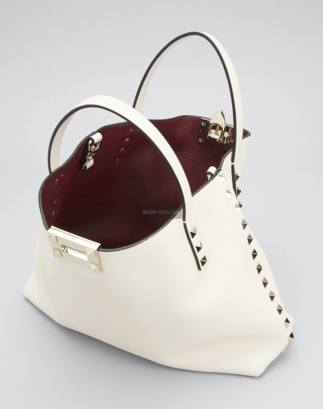 Valentino Garavani Rockstud Tote Bag in Ivory Grainy Calfskin